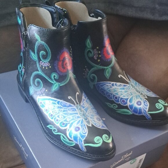 Hand Painted Colorful Butterfly Ankle Boots 8.5 - Picture 3 of 11